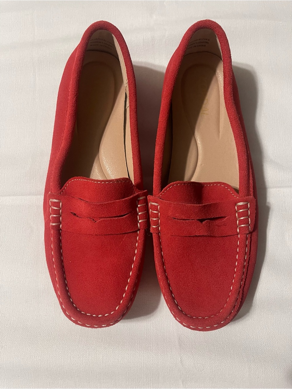 Kordal Red/Orange Suede Penny Loafers for Women - Slip-On Comfort Size 10